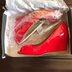 Red Open toe wedge